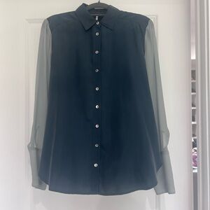 Women’s Two-tone Long-Sleeve 100% Silk Button-down Shirt.